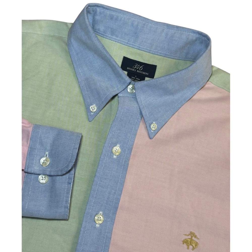 Brooks Brothers 346 Mens L Shirt Supima Cotton Colorblock Non-Iron Long Sleeve